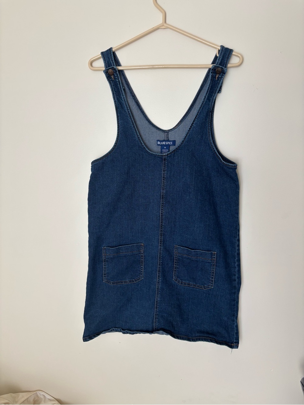 BLUESPAC Denim Mini Pinafore Dress in Dark Blue